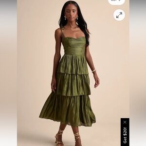 Lulu's Olive Green Tiered Midi Dress